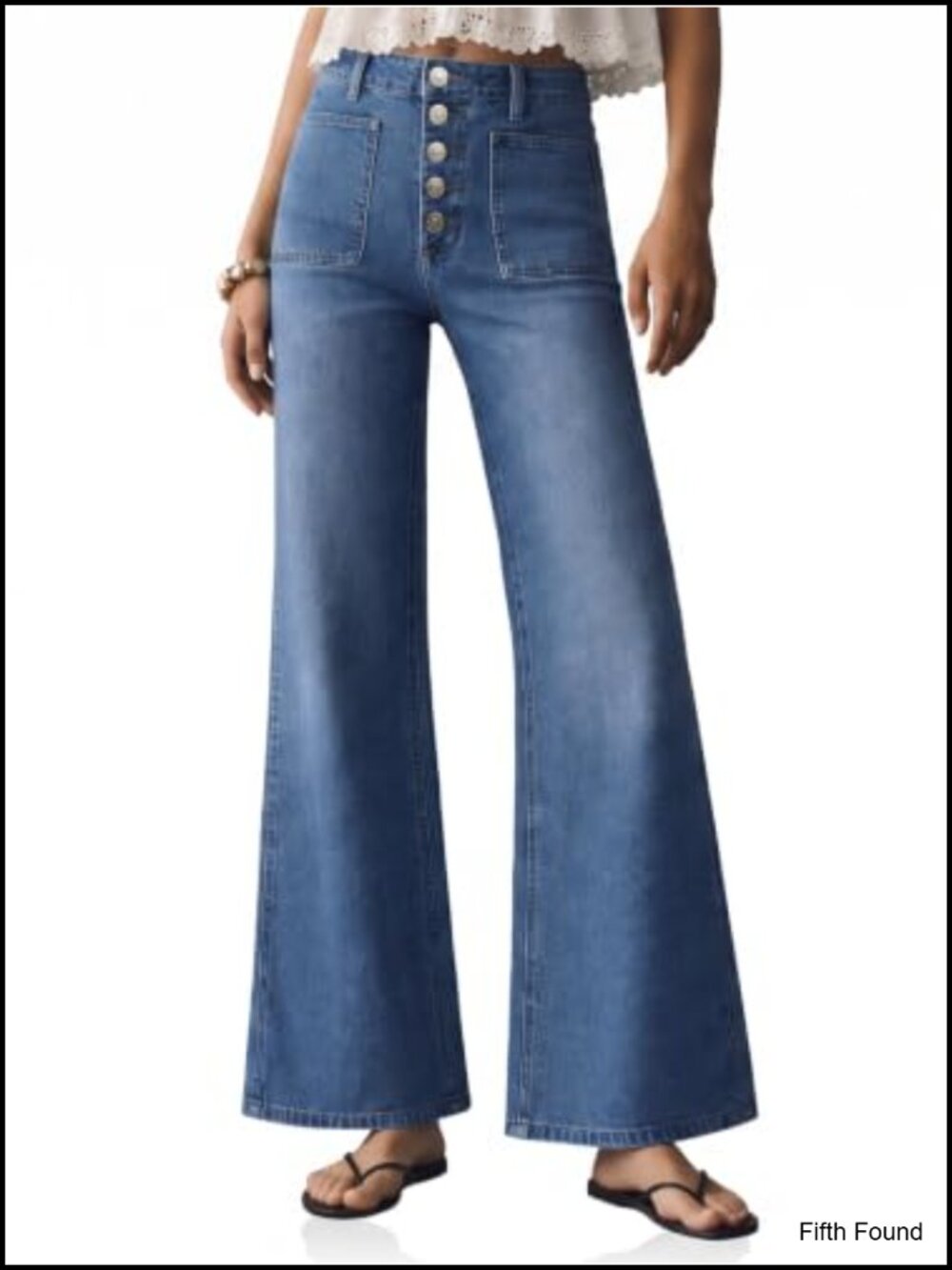 Womens High Waisted Wide Leg Cropped Flare Denim Jeans Button Fly Casual